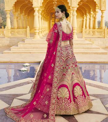 Stunning Pink Heavy Hand Work & Embroidered Velvet Bridal Lehenga 4