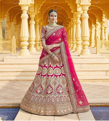 Stunning Pink Heavy Hand Work & Embroidered Velvet Bridal Lehenga 1