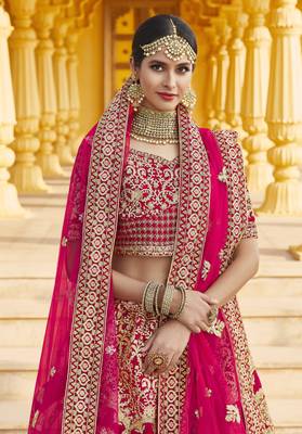Stunning Pink Heavy Hand Work & Embroidered Velvet Bridal Lehenga 2
