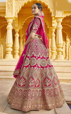 Stunning Pink Heavy Hand Work & Embroidered Velvet Bridal Lehenga 3
