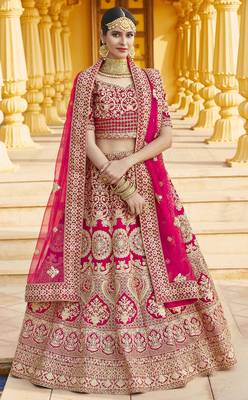 Stunning Pink Heavy Hand Work & Embroidered Velvet Bridal Lehenga 4