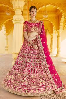 Stunning Pink Heavy Hand Work & Embroidered Velvet Bridal Lehenga