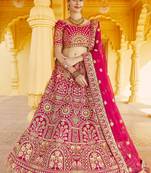 Stunning Pink Heavy Hand Work & Embroidered Velvet Bridal Lehenga
