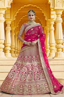 Stunning Pink Heavy Hand Work & Embroidered Velvet Bridal Lehenga