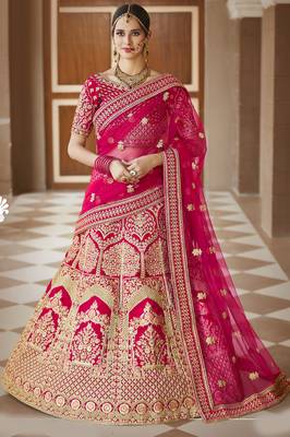 Stunning Pink Heavy Hand Work & Embroidered Velvet Bridal Lehenga 1