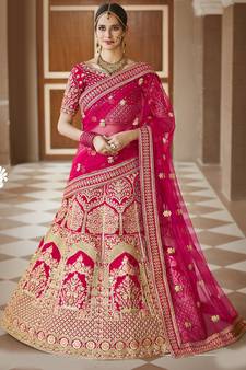 Stunning Pink Heavy Hand Work & Embroidered Velvet Bridal Lehenga