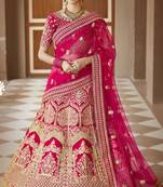 Stunning Pink Heavy Hand Work & Embroidered Velvet Bridal Lehenga