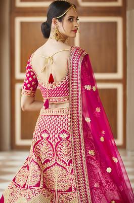 Stunning Pink Heavy Hand Work & Embroidered Velvet Bridal Lehenga 3