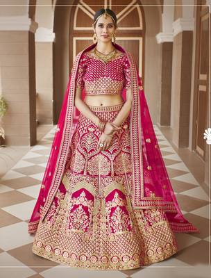 Stunning Pink Heavy Hand Work & Embroidered Velvet Bridal Lehenga 4
