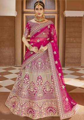 Stunning Pink Heavy Hand Work & Embroidered Velvet Bridal Lehenga 1