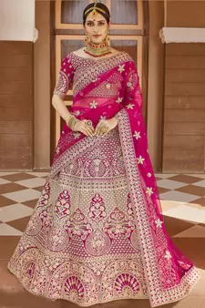 Stunning Pink Heavy Hand Work & Embroidered Velvet Bridal Lehenga