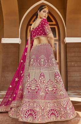 Stunning Pink Heavy Hand Work & Embroidered Velvet Bridal Lehenga 3