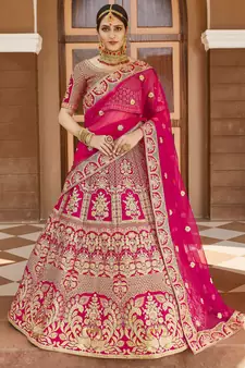 Stunning Pink Heavy Hand Work & Embroidered Velvet Bridal Lehenga