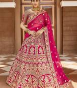 Stunning Pink Heavy Hand Work & Embroidered Velvet Bridal Lehenga