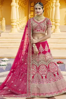 Stunning Pink Heavy Hand Work & Embroidered Velvet Bridal Lehenga