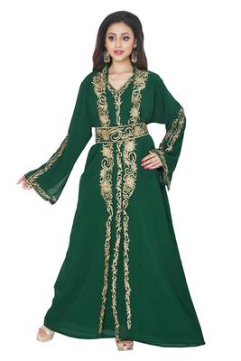 Dark Green Embroidered Kaftan 1
