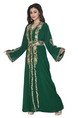 Dark Green Embroidered Kaftan 2