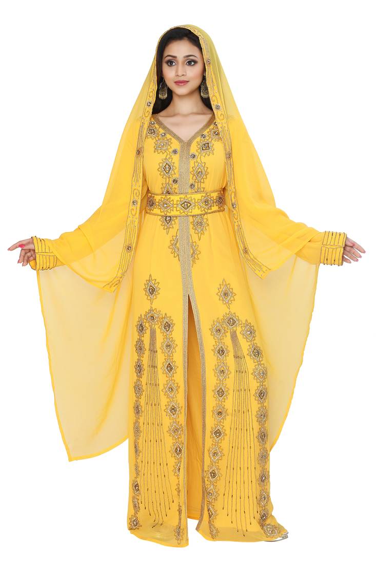 Yellow Kaftan With Dupatta 