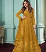 Rahi Fashion Yellow Faux Georgette Sequence embroidered Work Semi Stitched Anarkali Gown 