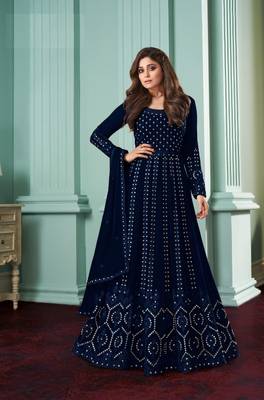 Rahi Fashion Blue Faux Georgette Sequence embroidered Work Semi Stitched Anarkali Gown  1