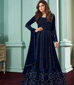 Rahi Fashion Blue Faux Georgette Sequence embroidered Work Semi Stitched Anarkali Gown 