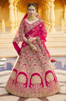 Stunning Pink Heavy Hand Work & Embroidered Velvet Bridal Lehenga 5