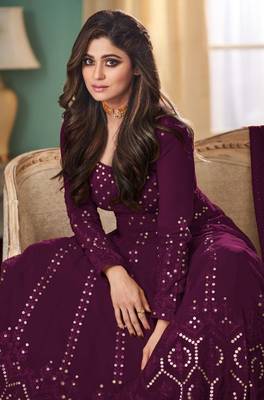 Rahi Fashion Purple Faux Georgette Sequence embroidered Work Semi Stitched Anarkali Gown  2