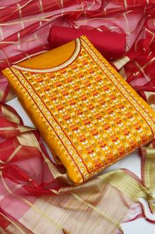 Mustard Glaze Cotton Unstitched Dress Material