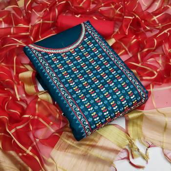 Women'S Turquoise Glaze Cotton Unstitched Dress Material 1