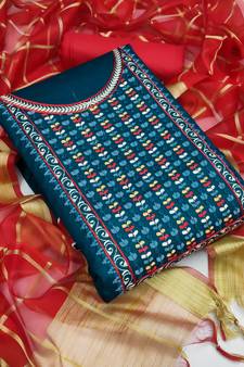 Women'S Turquoise Glaze Cotton Unstitched Dress Material