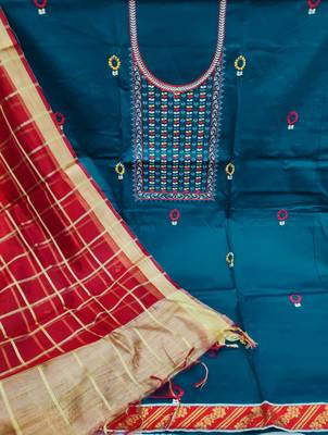 Women'S Turquoise Glaze Cotton Unstitched Dress Material 2