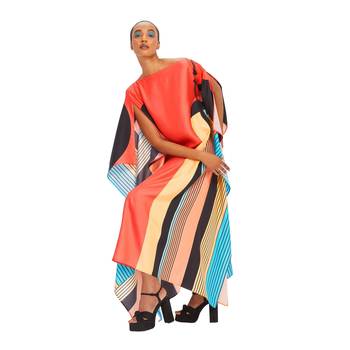 Women Digital Printed Lounge Wear Geometric Pattern Satin Silk Kaftan 3