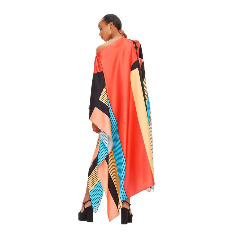 Women Digital Printed Lounge Wear Geometric Pattern Satin Silk Kaftan