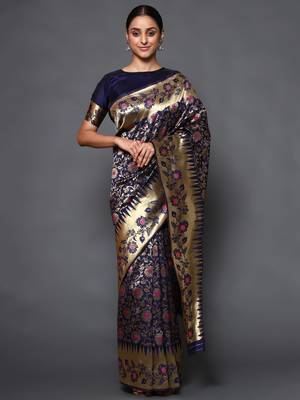 Glemora Blue Fancy Ethnic Wear Silk Blend  Traditional Saree 1