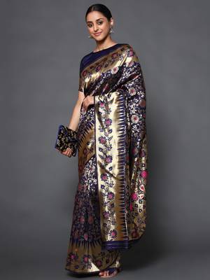 Glemora Blue Fancy Ethnic Wear Silk Blend  Traditional Saree 2