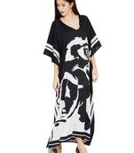 V-Neck Style Casual Wear Printed Rose Pattern Women Silk Crepe Kaftan