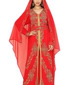Hand Embroidered Red Kaftan With Dupatta