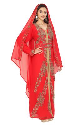 Hand Embroidered Red Kaftan With Dupatta 2