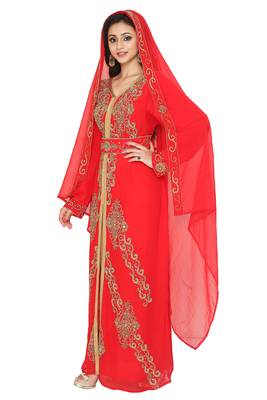 Hand Embroidered Red Kaftan With Dupatta 3