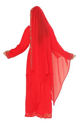 Hand Embroidered Red Kaftan With Dupatta 4