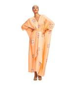 Peach Color V-Neck Belt Style Women Satin Silk Printed Kaftan Kurta