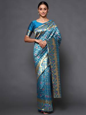 Glemora Green Fancy Ethnic Wear Silk Blend  Traditional Saree 1