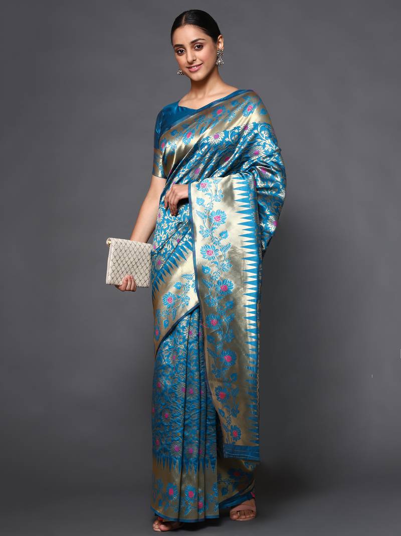 Glemora Green Fancy Ethnic Wear Silk Blend  Traditional Saree