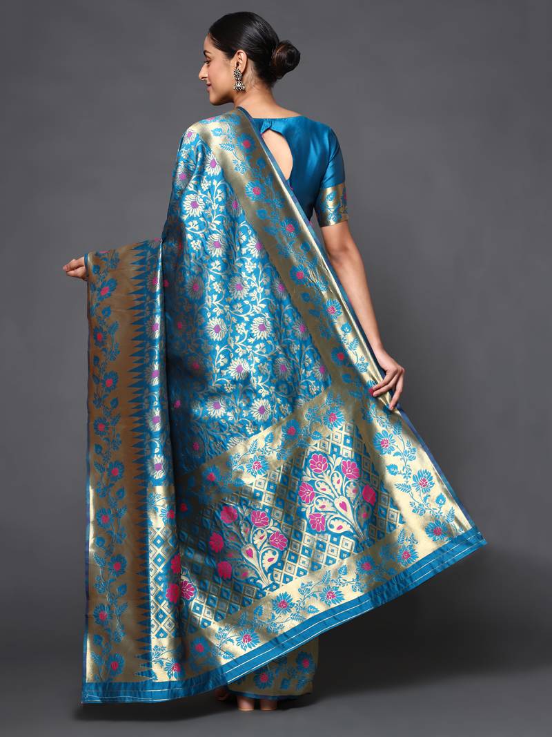 Glemora Green Fancy Ethnic Wear Silk Blend  Traditional Saree