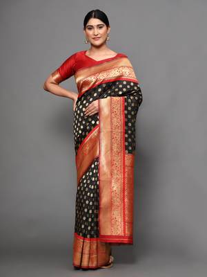 Glemora Black Designer Ethnic Wear Silk Blend  Traditional Saree 1