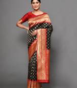 Glemora Black Designer Ethnic Wear Silk Blend  Traditional Saree