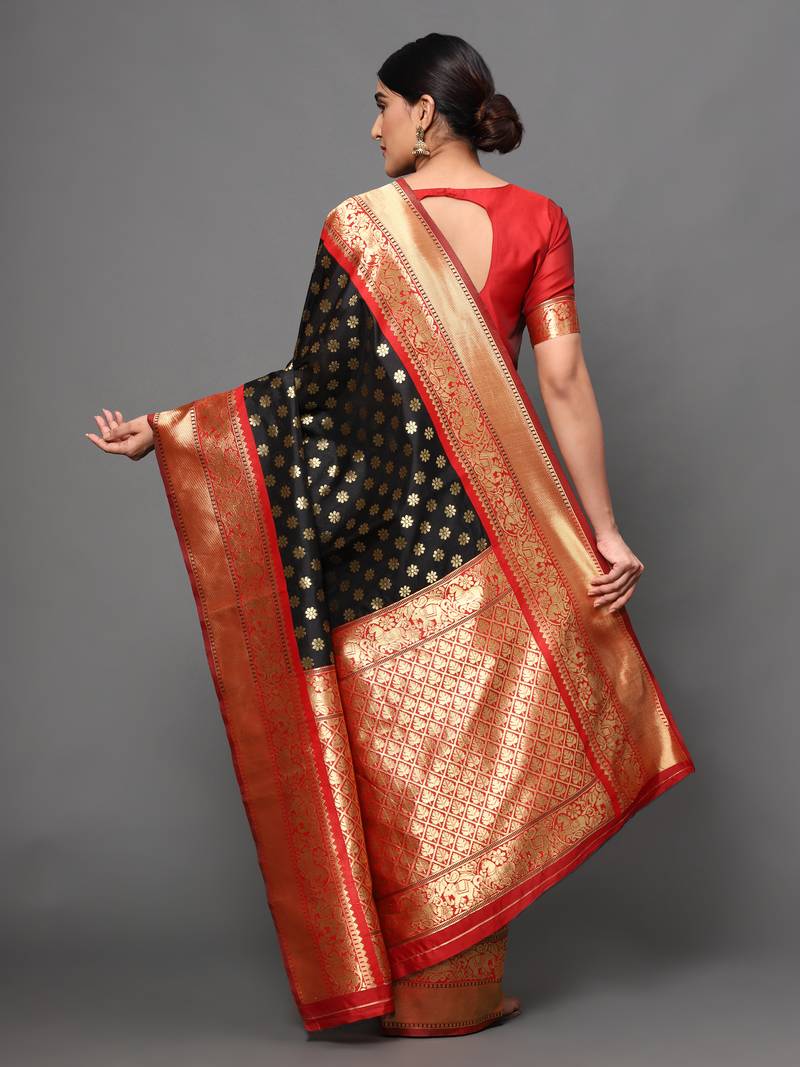 Glemora Black Designer Ethnic Wear Silk Blend  Traditional Saree