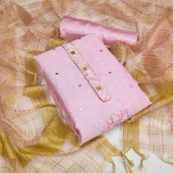 Kimisha Women's Light Pink Modal Chanderi Cotton Dress Material With Inner  1