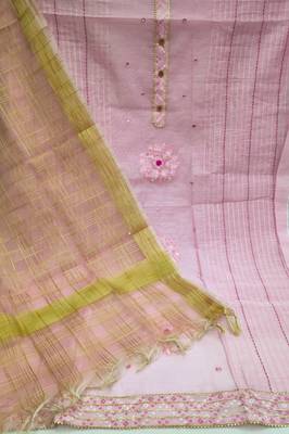 Kimisha Women's Light Pink Modal Chanderi Cotton Dress Material With Inner  2