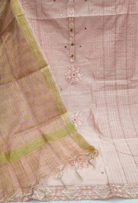 Kimisha Women's Peach Modal Chanderi Cotton Unstitched Dress Material With Inner 2